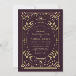 Gold Burgundy Gothic Vintage Tarot Wedding QR Code Invitation