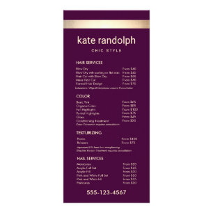 Gold  Burgundy Hair Salon Spa Price List Menu
