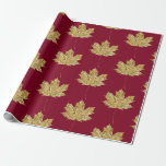 Gold Burgundy MAPLE LEAF Birthday Wedding Party Wrapping Paper<br><div class="desc">Wrap your gifts with these awesome gold orange maple leafs.  Perfect for fall items,  decor,  wedding,  birthday,  thanksgiving... Background colour is burgundy ; can be changed</div>