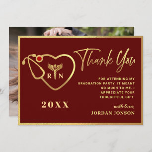 Gold Burgundy Modern Nursing School Graduation Thank You Card