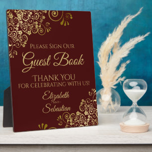 Gold & Burgundy Please Sign Our Guest Book Wedding Plaque