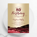 Gold Burgundy Red Agate 80th Birthday Invitation<br><div class="desc">Burgundy red and gold agate 80th birthday party invitation. Elegant modern design featuring watercolor agate marble geode background,  faux glitter gold and typography script font. Trendy invite card perfect for a stylish women's bday celebration. Printed Zazzle invitations or instant download digital printable template.</div>