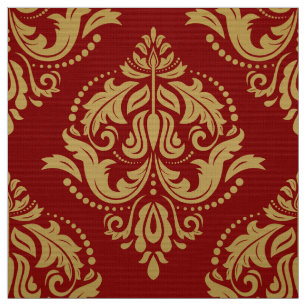 Gold & Burgundy Red Ornate Floral Damasks Fabric