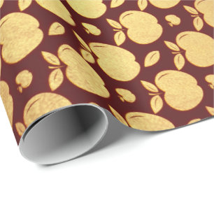 Gold Burgundy Red Wine Metallic Apple Bordeaux Wrapping Paper