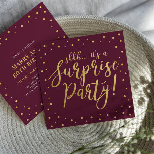 Gold & Burgundy   Surprise 60th Birthday Party Invitation