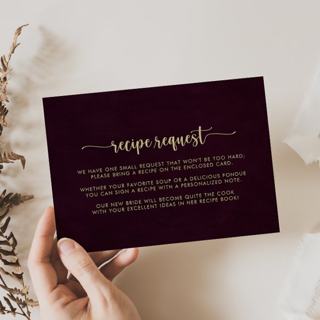 Gold Burgundy Wedding Recipe Request  Enclosure Card (Creator Uploaded)