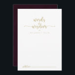 Gold Burgundy Wedding Words of Wisdom  Advice Card<br><div class="desc">This gold burgundy wedding words of wisdom advice card is perfect for a rustic wedding. The simple and elegant design features a gold classic and fancy script typography in a white and maroon background. These cards are perfect for a wedding, bridal shower, baby shower, graduation party & more. Personalise the...</div>