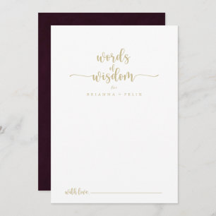 Gold Burgundy Wedding Words of Wisdom Advice Card