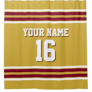 Gold Burgundy White Stripes Sports Jersey Shower Curtain