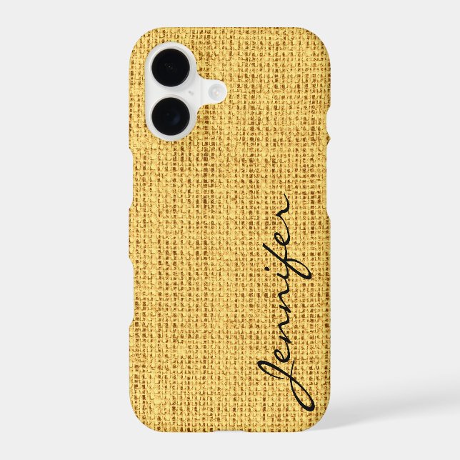 Gold Burlap Rustic Linen Monogram (Back)