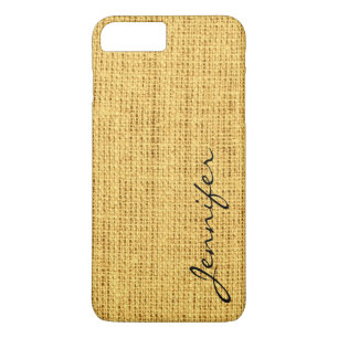 Gold Burlap Rustic Linen Monogram Case-Mate iPhone Case