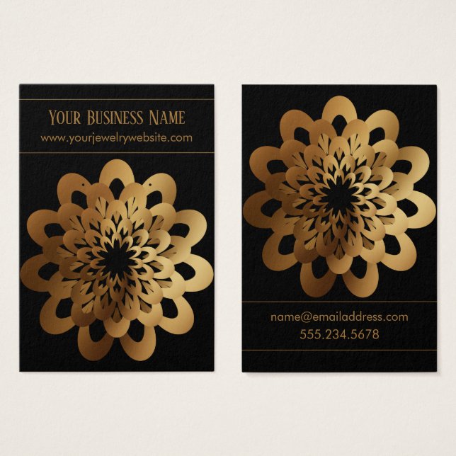 Gold Burst Flower on Black Earring Holder Display (Front & Back)