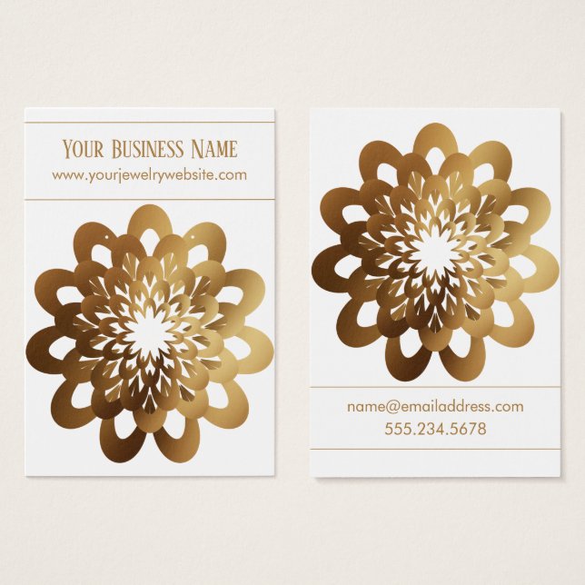 Gold Burst Flower on White Earring Holder Display (Front & Back)