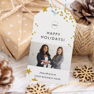 Gold Business Christmas Logo & Team Photo Company  Gift Tags