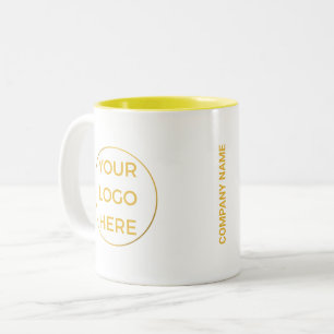 Gold Business Logo & Name on a White Branded  Two-Tone Coffee Mug