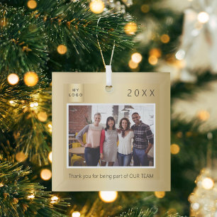 Gold Business logo photo thank you Christmas Glass Tree Decoration