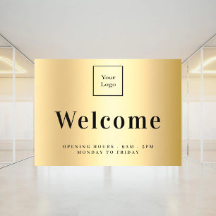 Gold business logo welcome opening hours