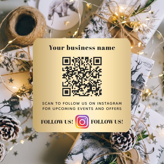 Gold business name qr code instagram square sticker (Creator Uploaded)