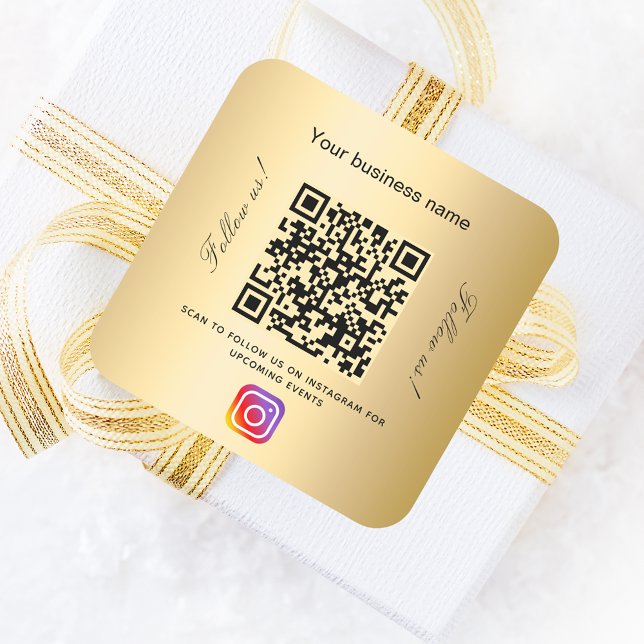 Gold business name qr code instagram square sticker (Creator Uploaded)