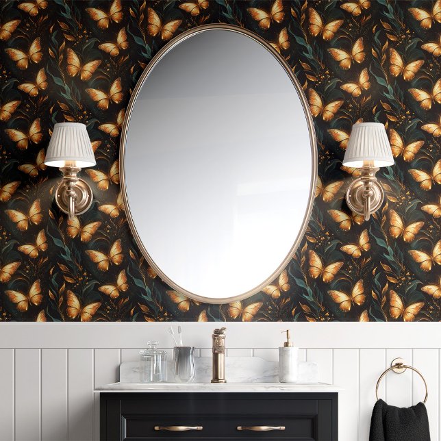 Gold Butterflies and Vines on Black Wallpaper (Creator Uploaded)