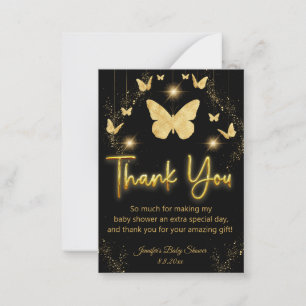 gold butterflies black thank you baby shower  card