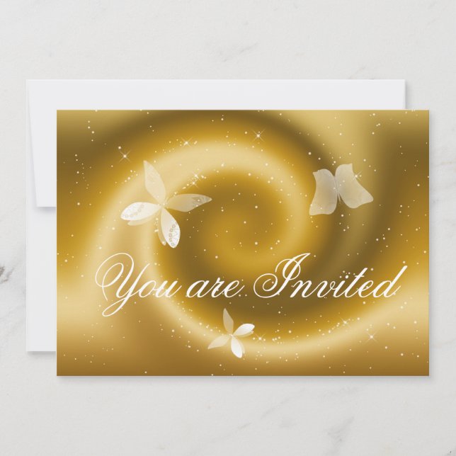 Gold Butterflies Invitation Card (Front)