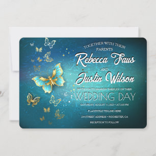 Gold butterflies Modern Boho Invitation