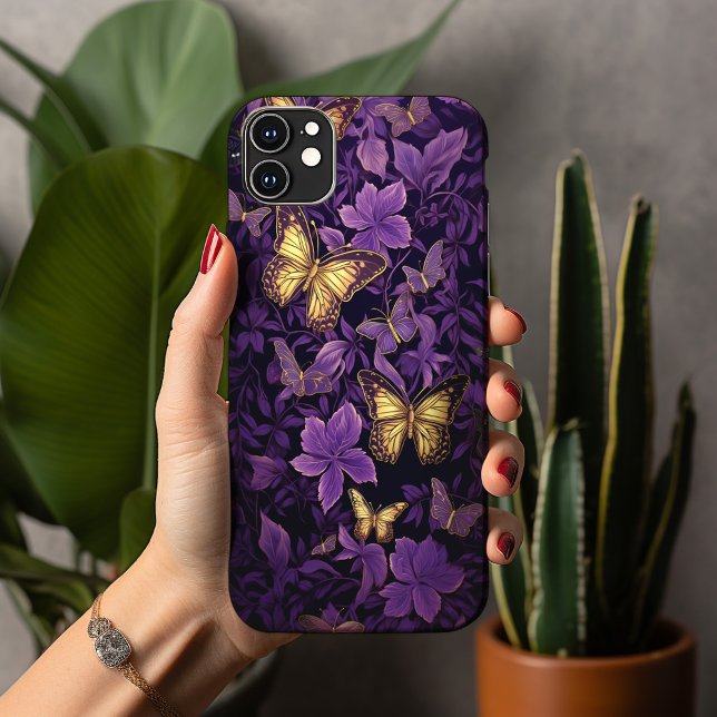 Gold Butterflies on Purple Flowers Case-Mate iPhone Case (Creator Uploaded)