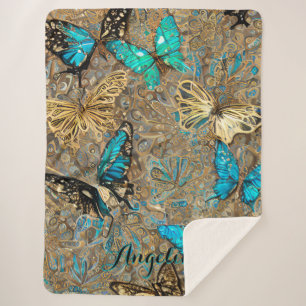 Gold Butterflies Personalised Name Sherpa Blanket