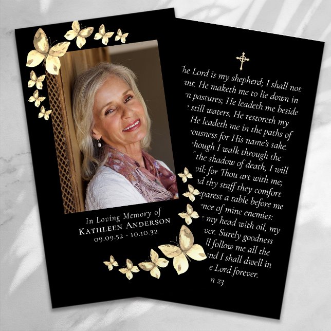 Gold Butterflies Photo Memorial Prayer Card (Creator Uploaded)