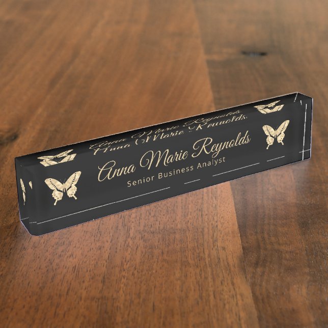 Gold Butterflies Professional Nameplate (Side)