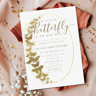 Gold Butterflies Simple Boho Frame Baby Shower Invitation