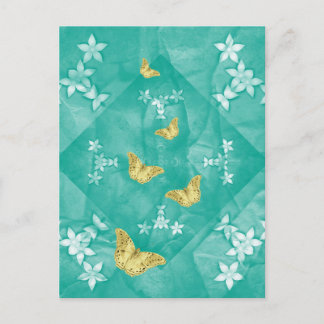 Gold butterflies with flowers postcard