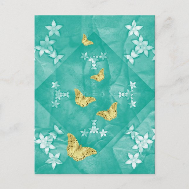 Gold butterflies with flowers postcard (Front)