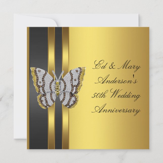 Gold Butterfly 50th Wedding Anniversary Party Invitation (Front)