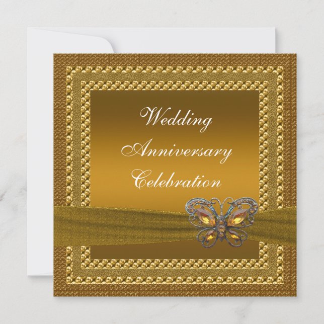 Gold Butterfly Anniversary Party Invitation (Front)