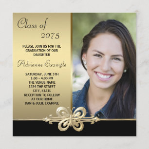 Gold Butterfly Black and Gold Photo Graduation Invitation