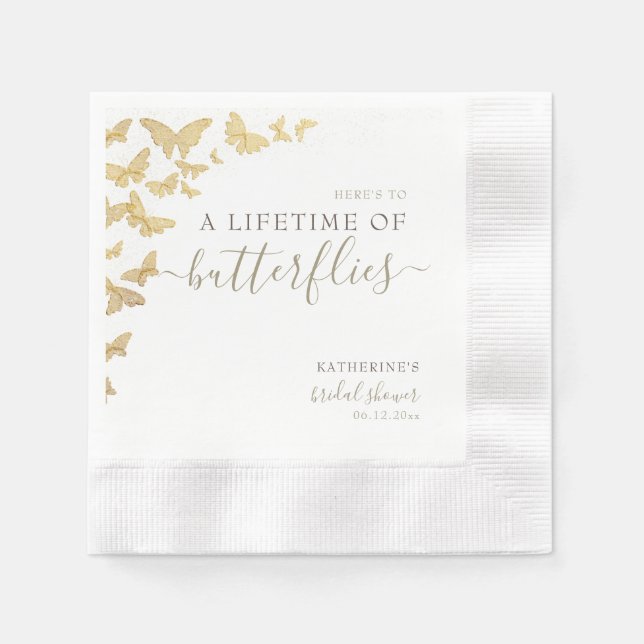 Gold Butterfly Boho Chic Bridal Shower Custom Napkin (Front)