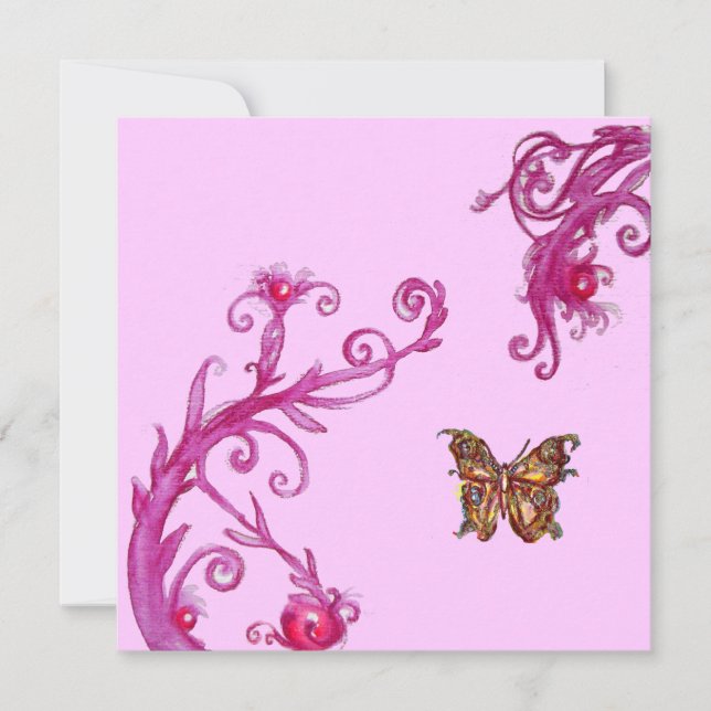 GOLD BUTTERFLY , bright pink Invitation (Front)