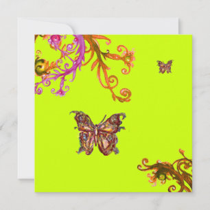 GOLD BUTTERFLY , bright pink yellow green Invitation