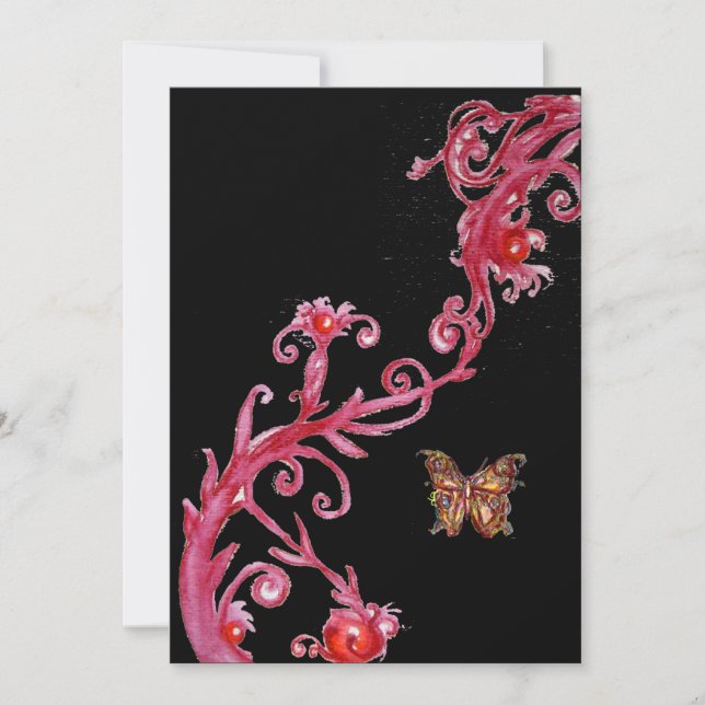 GOLD BUTTERFLY , bright red black Invitation (Front)