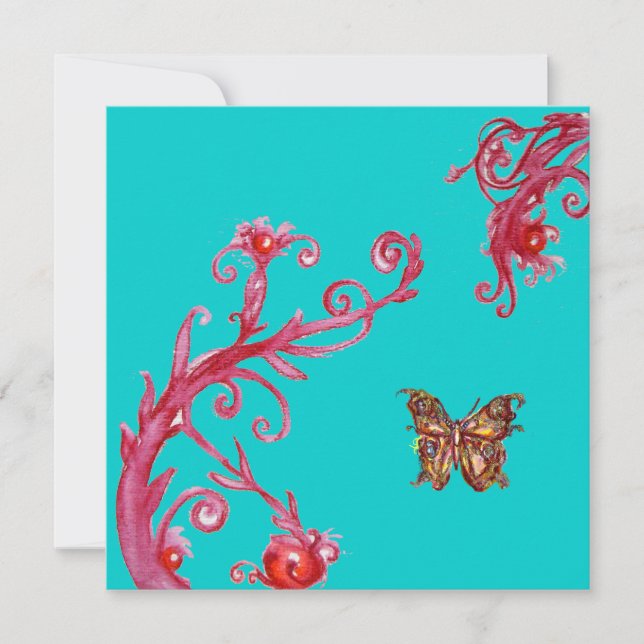 GOLD BUTTERFLY , bright red blue Invitation (Front)