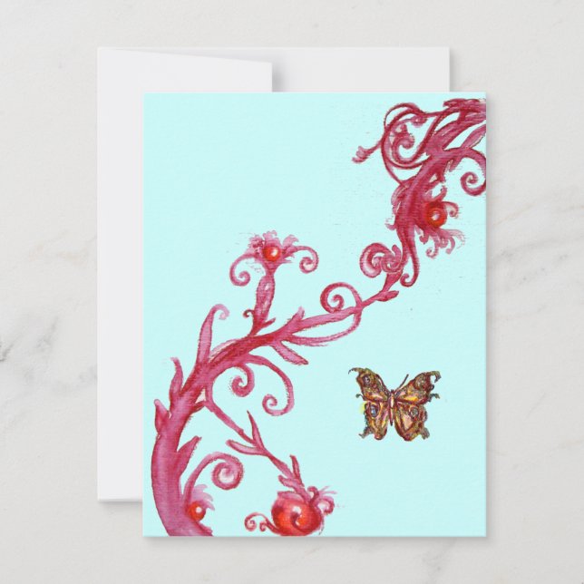 GOLD BUTTERFLY , bright red blue Invitation (Front)