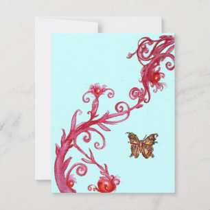 GOLD BUTTERFLY , bright red blue Invitation