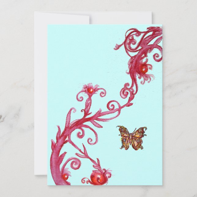 GOLD BUTTERFLY , bright red blue Invitation (Front)