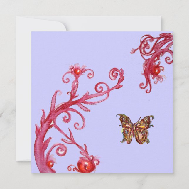 GOLD BUTTERFLY , bright red blue Invitation (Front)