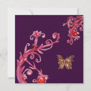GOLD BUTTERFLY , bright red dark purple Invitation