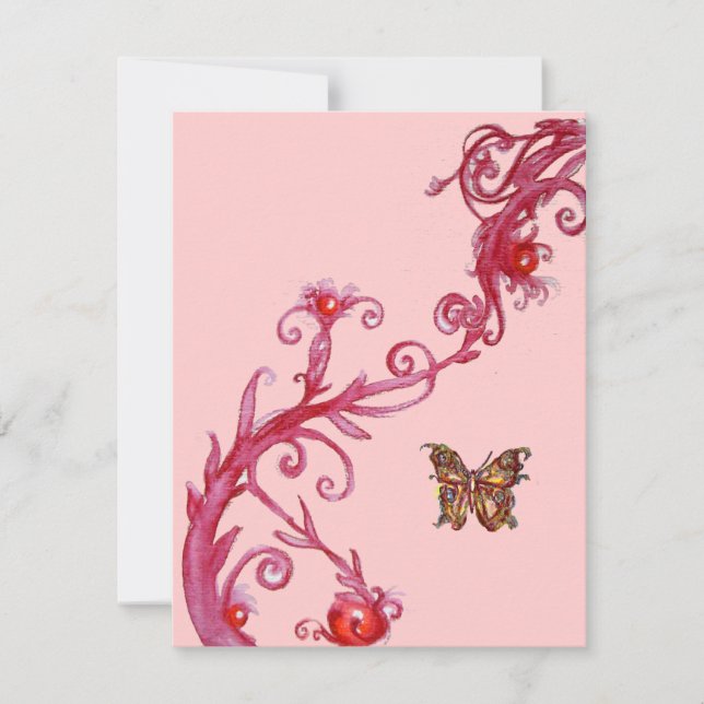 GOLD BUTTERFLY , bright red pink Invitation (Front)