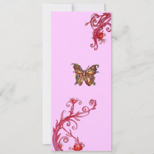 GOLD BUTTERFLY , bright red pink violet flourishes Invitation