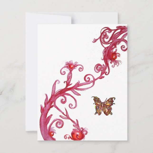 GOLD BUTTERFLY , bright red white Invitation (Front)